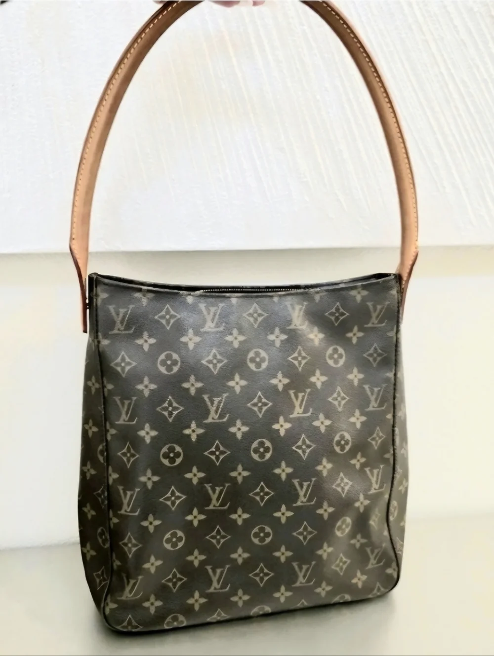 Louis Vuitton Brown Tan Monogram Canvas Looping Shoulder Bag